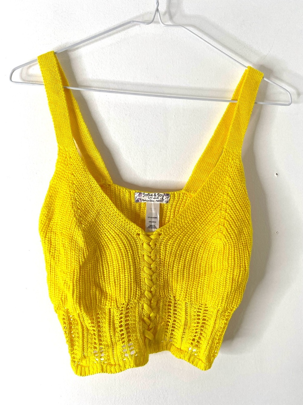 Yellow Pointelle Knit Braided Front Crop Tank Jolie & Joy by FCT With Love